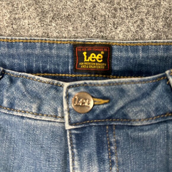Lee Denim Skirt WMNS M Medium Wash Mid-Rise Stretch Casual Classic Everyday - Picture 7 of 12